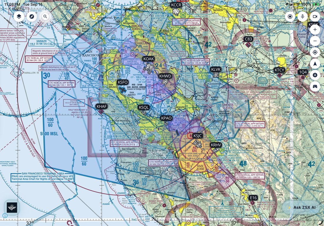 ZSX on iPad Pro — VFR sectional